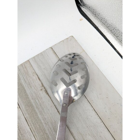 Household Slotted Serving Spoon Stainless Steel Wood Handle Japan Vintage 12 1/2 - Picture 5 of 8